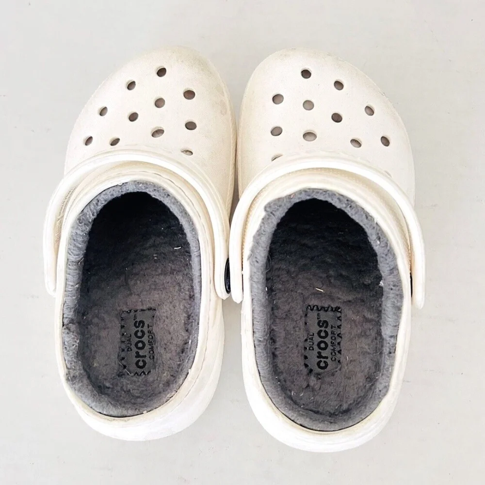 Crocs | Unisex Lined Toddler Girls Size  C10 Classic Clog White Slide Fur